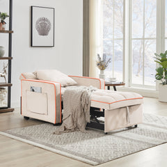 Modern Three-in-One Folding Sofa Bed Chair with Adjustable Back in Creamy White Velvet