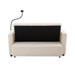 Convertible Sofa Bed Loveseat with USB Ports, Side Pockets, Cup Holders, Swivel Phone Holder, Beige, Bella Fabric