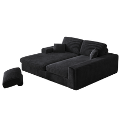 114.5'Modern Corduroy Modular foam Sofa, Recliner Seat reversible Sofa, 2-in-1 Sofa with Recliner and L-Shaped Sofa Combination with Three Cushion Neck Pillow Combination and Two Throw Pillows