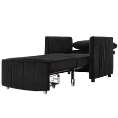 Upholstered Convertible Sleeper Sofa with 5-Position Backrest, Side Pockets, Storage, Black Chenille, 31.5'