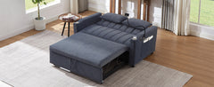Convertible Sofa Bed Loveseat with USB Ports, Side Pockets, Cup Holders, and Phone Holder in Blue Grey Bella Fabric, 55.9'