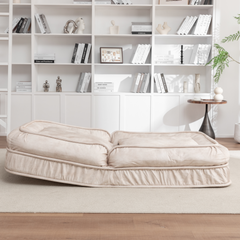 Upholstered Human Dog Bed for Adults and Pets - Bean Bag Floor Sofa with Massage Pillow, 5 Adjustable Positions & 2 Soft Pillows - Beige Velvet with Foam and Iron - Plastic Frame