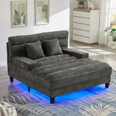 Modern Chaise Lounge Sofa 57.1' Sofa Bed with Adjustable Backrest and LED Light Strip, Grey Chenille Upholstered
