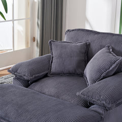 56.3 Inch Corduroy single sofa With  2 toss pillows and a ottoman ,Comfy Sofa- Deep Seat Couch for Living Room
