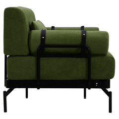 Modern Loveseat Sofa 2-Seater with USB Ports, Cylindrical Armrests, Green Chenille, 59 Inch