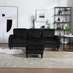 UNITED  WE WIN Sofa for three, solid wood frame, Chenille fabric, side pocket, with two cup holders, footstool with storagestorage sofa /Living room sofa cozy sectional  sofa