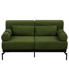Modern Loveseat Sofa 2-Seater with USB Ports, Cylindrical Armrests, Green Chenille, 59 Inch