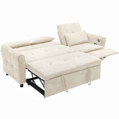 Beige 2-in-1 82' Three-seater Sofa with Pull-out Bed and Reversible Recliner, Chenille Upholstery