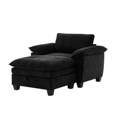 51' Oversize Chaise Lounge Chair with Ottoman and Storage  Upholstered Soft Chenille Black
