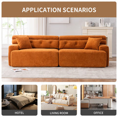 LY-029 Reconfigurable 4-Seater Sectional Sofa with Wood Grain Chenille Fabric, Amber Orange Modular Sofa with 2 Pillows, High-Density Sponge Couch for Living Room & Apartment