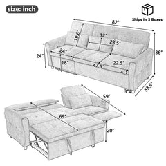Beige 2-in-1 82' Three-seater Sofa with Pull-out Bed and Reversible Recliner, Chenille Upholstery
