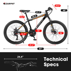 S26102 26 Inch Mountain Bike, Shimano 21 Speeds with Mechanical Disc Brakes, High-Carbon Steel Frame, Suspension MTB Bikes Mountain Bicycle for Adult & Teenagers
