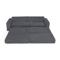 Modern Minimalist L-Shape Modular Sectional Sofa with Compressed Corduroy Upholstery in Gray