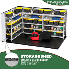 [07X10FT] Heavy Duty Weather-Resistant Polypropylene Storage Shed With Floor And Reinforced Steel Frame (SAK67455)