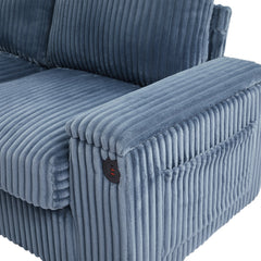Modern 4-Seater Corduroy Sofa Couch with USB Ports, Hidden Storage, Flip-Top Cup Holders, Blue, 133'