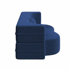 Modern Floor Sofa with 2 Pillows,Convertible Teddy Fabric Foam Filled Sleeper Sofa Bed,15 ' Full Size Folding Mattress for Living Room,Guest Bed,Playroom,no assembly required,Blue