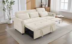 Beige 2-in-1 82' Three-seater Sofa with Pull-out Bed and Reversible Recliner, Chenille Upholstery
