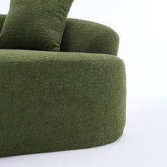 LY-025S Green Curved Loveseat: Compressed No Assembly, Chenille Small Sofa, 30D Sponge, Compact for Apartments, 65' L, 300Lbs, 3 Pillows