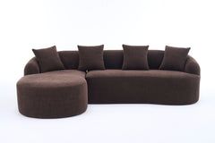 Compression Sponge L-Shape Sectional Sofa with Curved Chaise, Brown Modular Chenille Couch No Assembly Required, 30D High-Density for Living Room Bedroom Apartment Lounge.