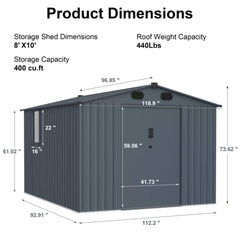 [08x10FT] Large Outdoor Metal Storage Tool Shed With Window And Lockable Doors (SAK32987)