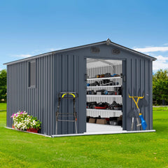 [08x10FT] Large Outdoor Metal Storage Tool Shed With Window And Lockable Doors (SAK32987)
