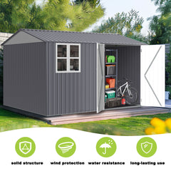 [08X10FT] Outdoor Garden Tool Shed With Thickened Galvanized Steel, Sloped Roof, Vents And Double Lockable Doors (SAK66582)