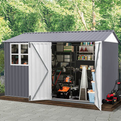 [08X10FT] Outdoor Garden Tool Shed With Thickened Galvanized Steel, Sloped Roof, Vents And Double Lockable Doors (SAK66582)