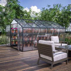 [08X12FT] Large Outdoor Heavy Duty Polycarbonate Walk-In Greenhouse With Double Swing Doors And Two Ventilation Windows (SAK73651)