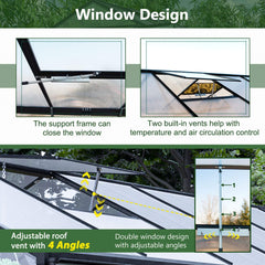 [08X12FT] Large Outdoor Heavy Duty Polycarbonate Walk-In Greenhouse With Double Swing Doors And Two Ventilation Windows (SAK73651)