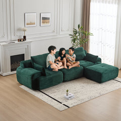 Modern Memory Foam Compressed Sofa,Large Sectional Couches for Living Room,Pet-Friendly Cloud Modular Sectional Sofa,Corduroy Fabric,Extra Deep Loveseat,No assembly required,Green