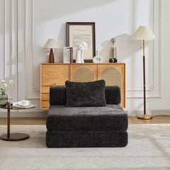 Compression Sofa,Convertible Floor Sofa Bed with Fixed-Shape Frame,Single Seater Boneless Modular Sectional Sofa,No Assembly Required,Chenille fabric,for Living Room Bedroom,Black