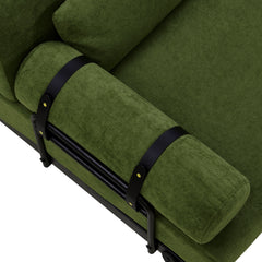 Modern Loveseat Sofa 2-Seater with USB Ports, Cylindrical Armrests, Green Chenille, 59 Inch