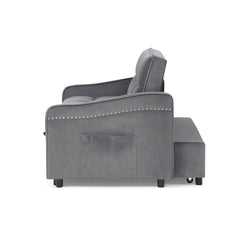 Loveseats Sofa Bed with Pull-out Bed,Adjsutable Back and Two Arm Pocket,TypeC and USB Charging with Copper nail,Grey (47'x53'x31')