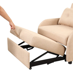 Versatile Pull Out Sofa Sleeper 3 in 1 with Wing Table & USB Charge, Beige Linen, Compact Design