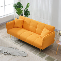 70-inch teddy fleece sofabed, convertible futon sofabed with adjustable arms and backrest, modern love sofa for living room and bedroom.