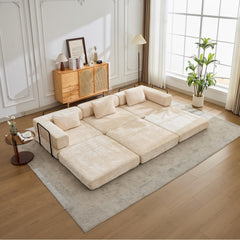 Compression Sofa,Convertible Floor Sofa Bed with Fixed-Shape Frame, Boneless Modular Sectional Sofa,No Assembly Required,Chenille fabric,for Living Room Bedroom,Beige