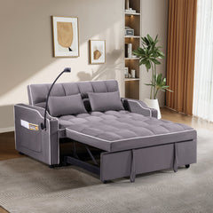 1 multifunctional foldable sofa bed in 3 different lengths, modern sofa, upgraded suede fabric, adjustable backrest, with USB port, ashtray, and rotating telephone stand