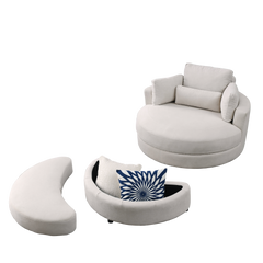 [Video] Welike Swivel Accent Barrel Modern Sofa Lounge Club Big Round Chair with Storage Ottoman Linen Fabric for Living Room Hotel with Pillows