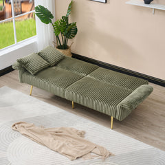 Modern Corduroy Sofa Bed, Foldable Double Sofa with Armrests, Green Velvet, 79 Inch