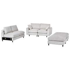 Modern corduroy modular section sofa, U-shaped convertible L-shaped sofa set with pillow, oversized sectional sofa with footstool, suitable for living room, attic, apartment, office - white 6 seat