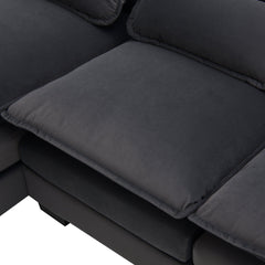 Modern U-shaped Sectional Sofa with Waist Pillows, 6-seat Upholstered Sleeper Sofa with Chaise Lounge in Velvet, 109.8*55.9', Gray
