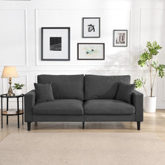 Modern Upholstered 74' High Resilience Three Seater Sofa, Dark Gray Corduroy with Wooden Frame