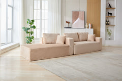 Compression Sectional Couch with Comfy Chaise, Boneless L Shape Sofa with Deep Seat, Minimalist Modular Couches Sleeper for Living Room Bedroom Apartment Lounge,corduroy,Beige