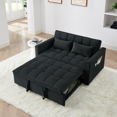 54.33 inch versatile foldable sofa bed in 3 lengths, modern sofa sofa sofa velvet pull-out bed, adjustable back (BLACK)