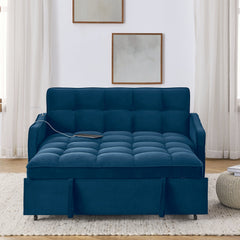 Loveseats Sofa Bed with Pull-out Bed,Adjsutable Back and Two Arm Pocket,TypeC and USB Charging with Copper nail,Blue (47'x53'x31')