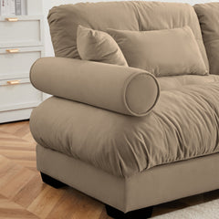 Super Comfort Oversized Modular Velvet Sectional Sofa with Movable Ottoman, Camel, Convertible L Shaped Couch for Living Room
