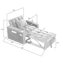 Convertible Sleeper Chair Sofa Bed with Multi-Pockets, Adjustable Pull Out Sofa for Small Spaces, Black Velvet