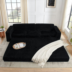 Modern Minimalist L-Shape Modular Sectional Sofa Bed with Corduroy Fabric in Black