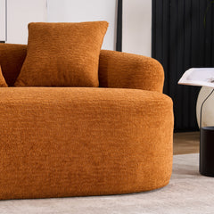 LY-025S Curved Loveseat Orange Full Compression Sponge Sofa, 30D Chenille No-Assembly Compact Sofa for Small Spaces & Apartments, 65'L, 300 lbs, 3 Pillows