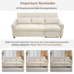 Beige 2-in-1 82' Three-seater Sofa with Pull-out Bed and Reversible Recliner, Chenille Upholstery
